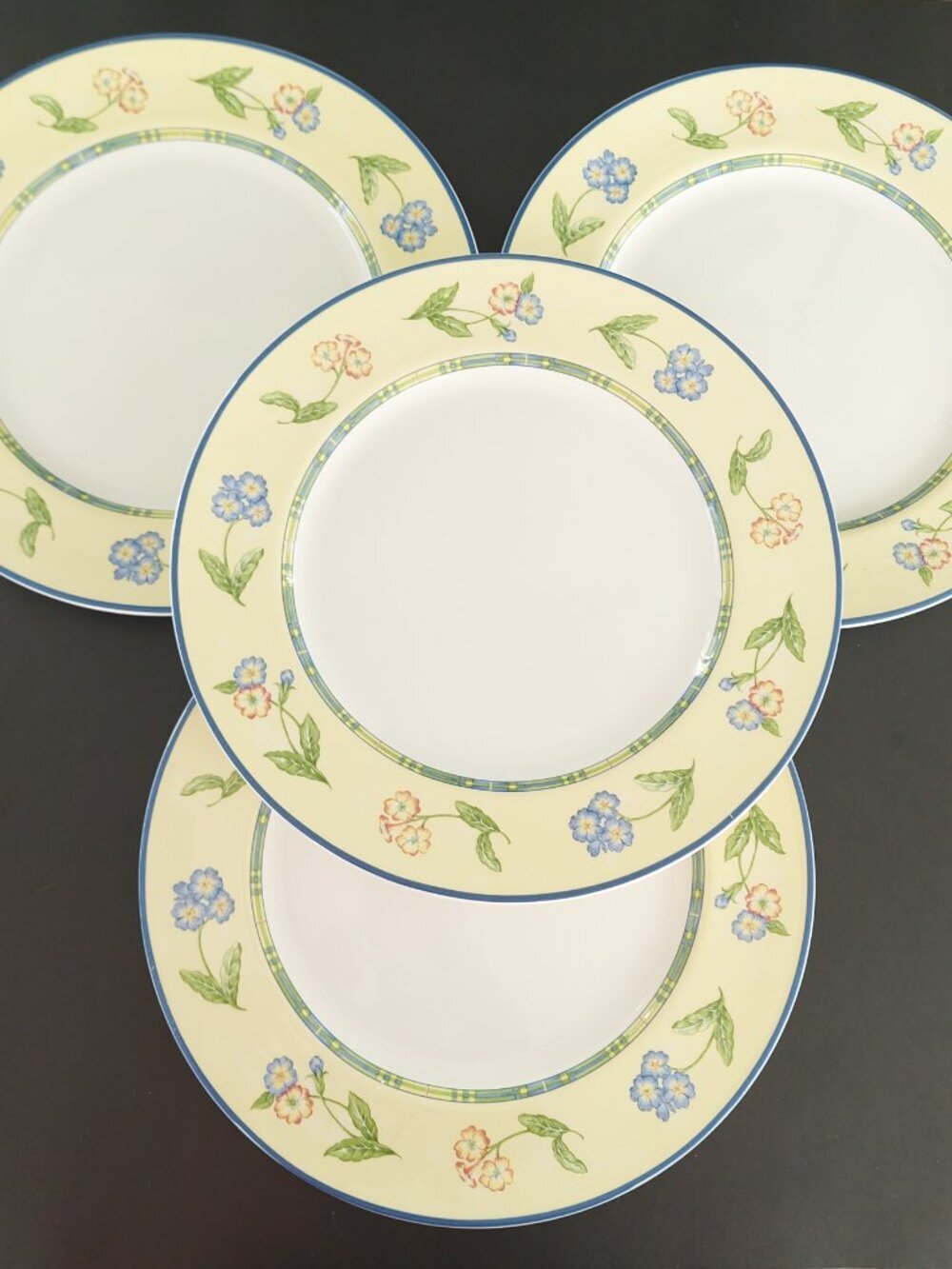 Set of 4 Vintage Grafton Living Highland Border Bone China Dinner Plates 10.5"